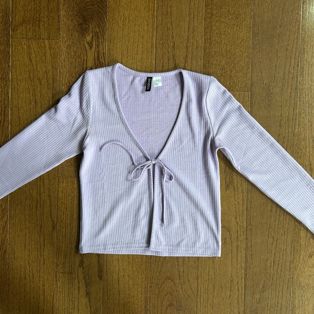 Divided Lilac Ribbed Tie-Front Top